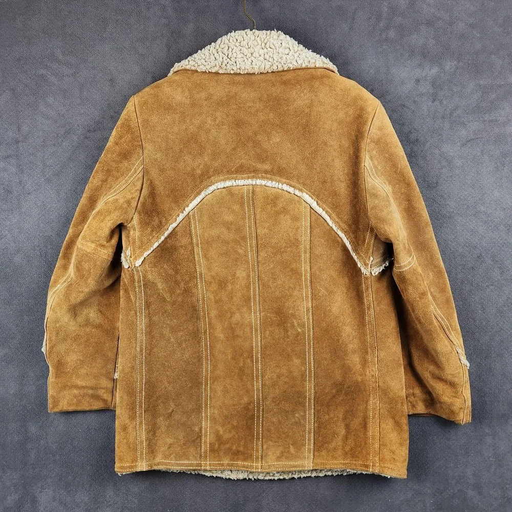 Vintage Grais Coat Mens 40 Brown Sueded Cowhide Leather Western Sherpa Lined 70s